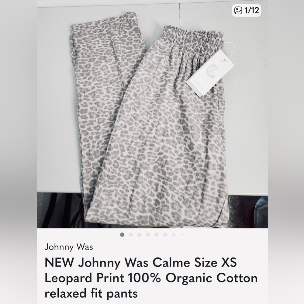 NEW Johnny Was Calme Size XS Leopard Print 100% Organic Cotton relaxed fit pants